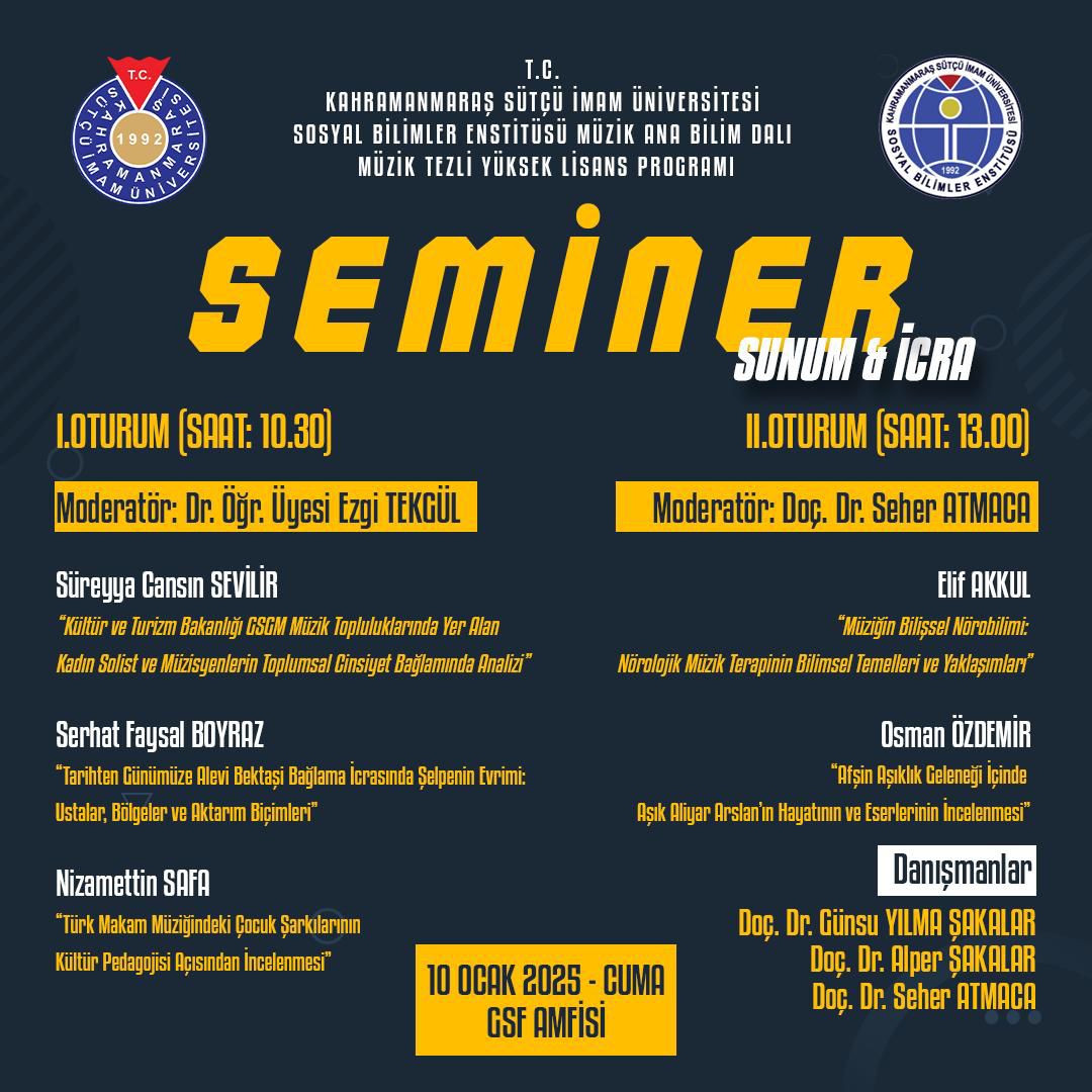 2024-2025 Eğitim Öğretim Yılı Güz Yarı Yılı Müzik Ana Bilim Dalı Seminerleri
