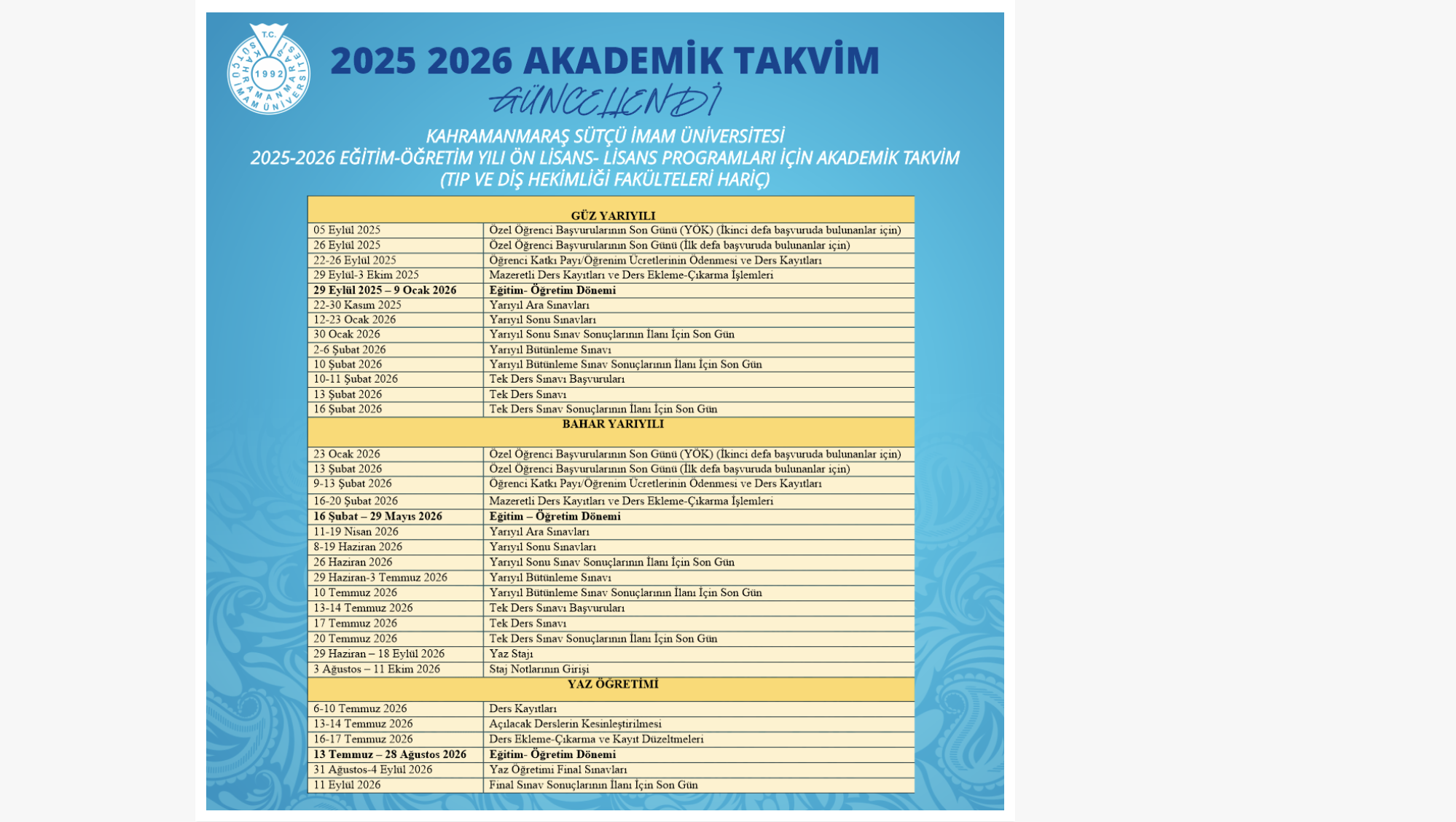 AKADEMİK TAKVİM